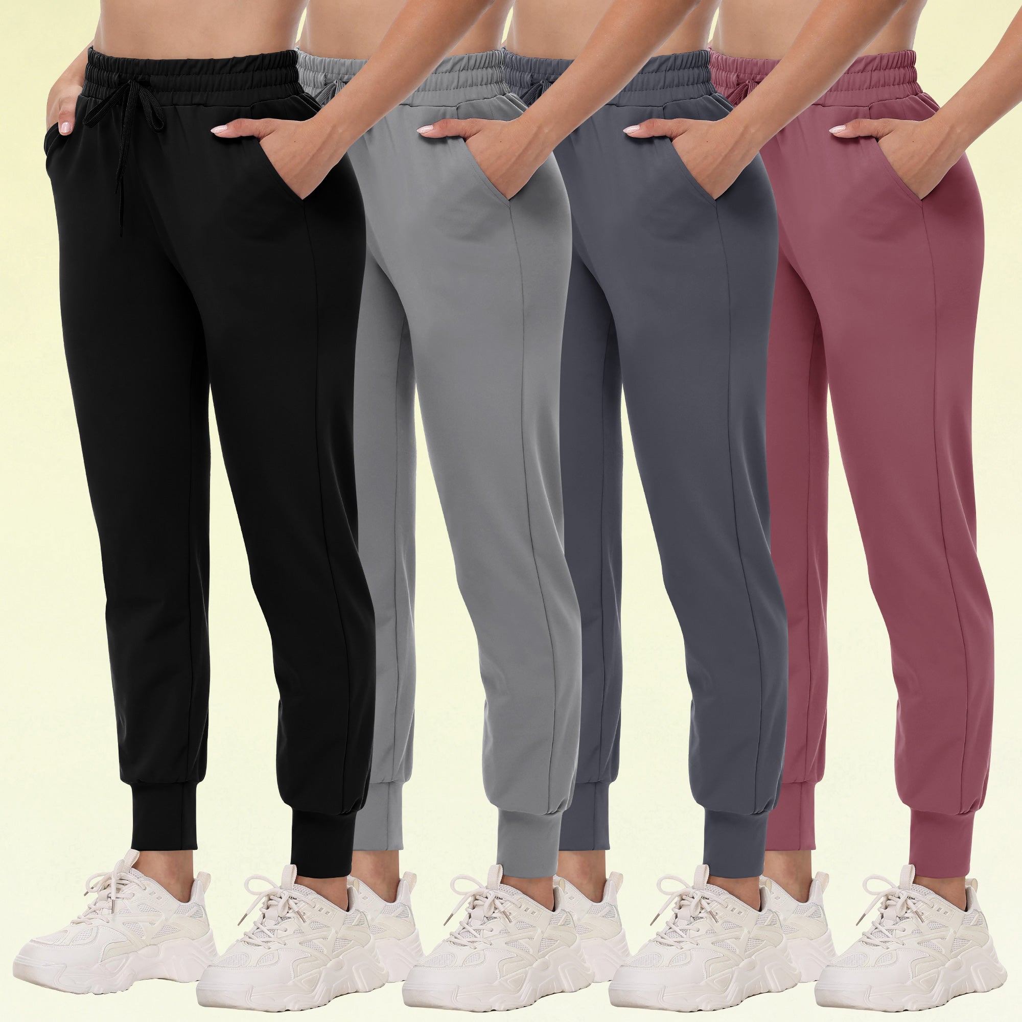 Women's 4-Pack Joggers with Pockets - Lightweight, Comfy, for Workout, Travel, Lounge