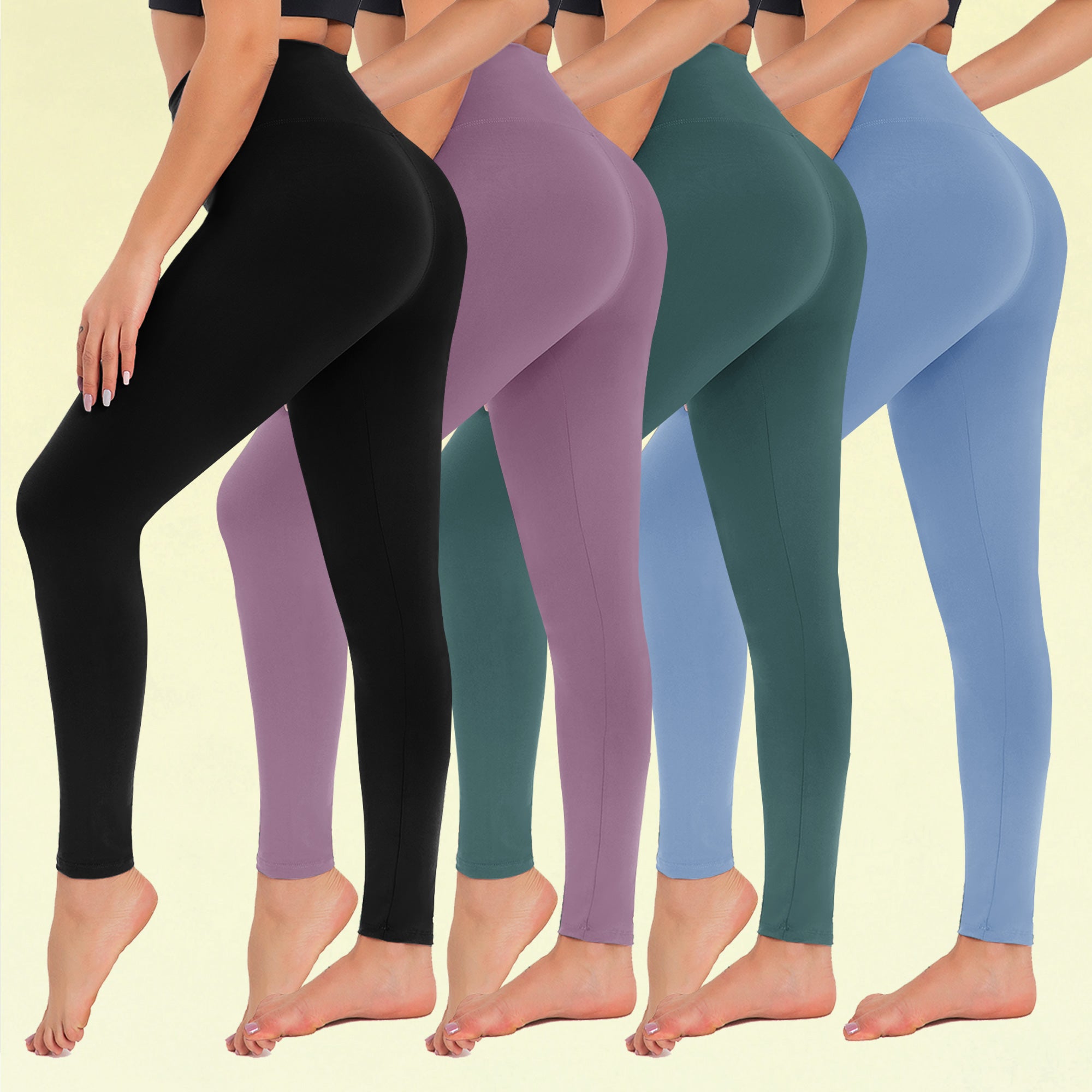 Women's 4-Pack Leggings - Ultra Soft, High Waisted, Tummy Control, Regular & Plus Size