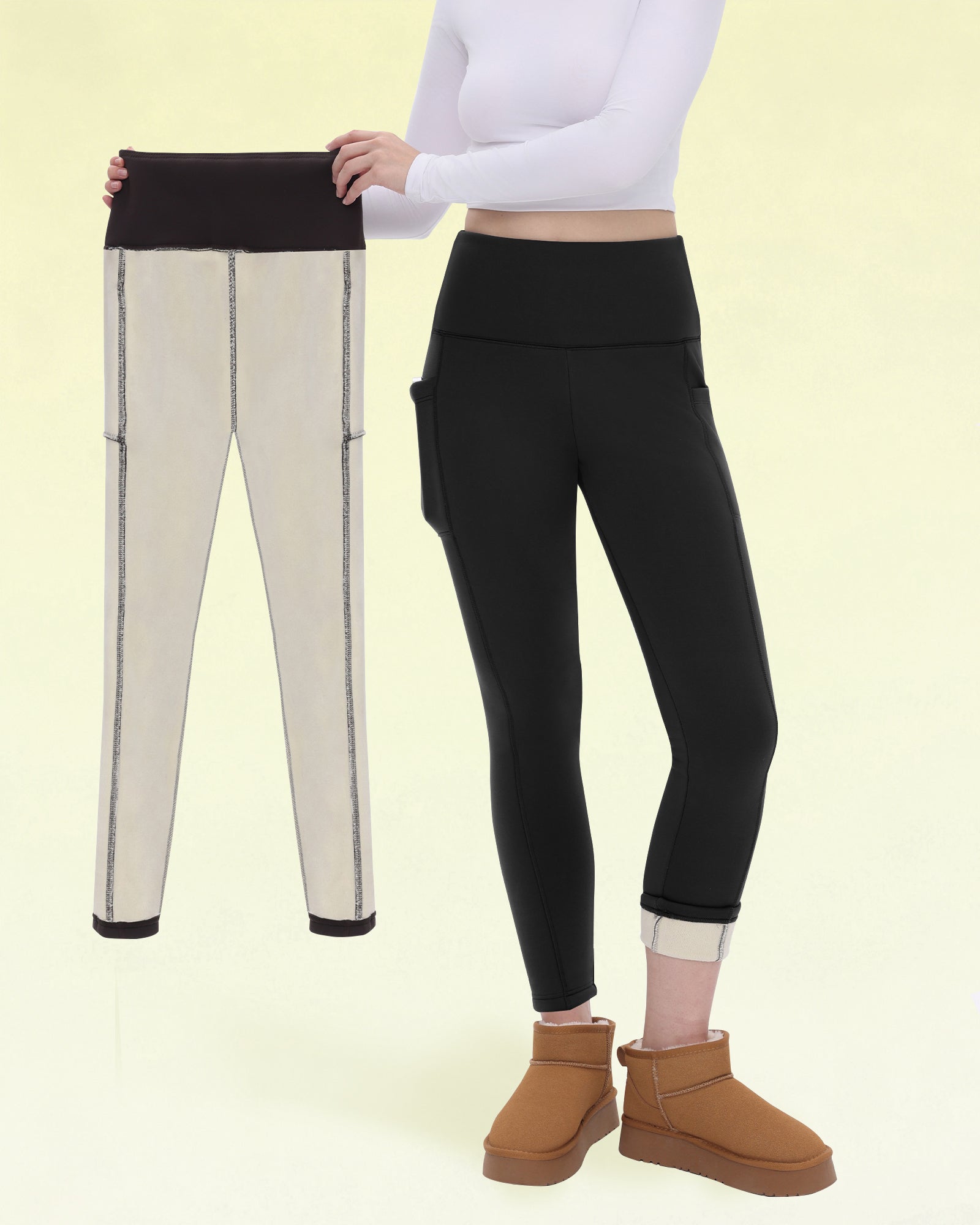 Water Resistant Fleece Lined Leggings with Pockets