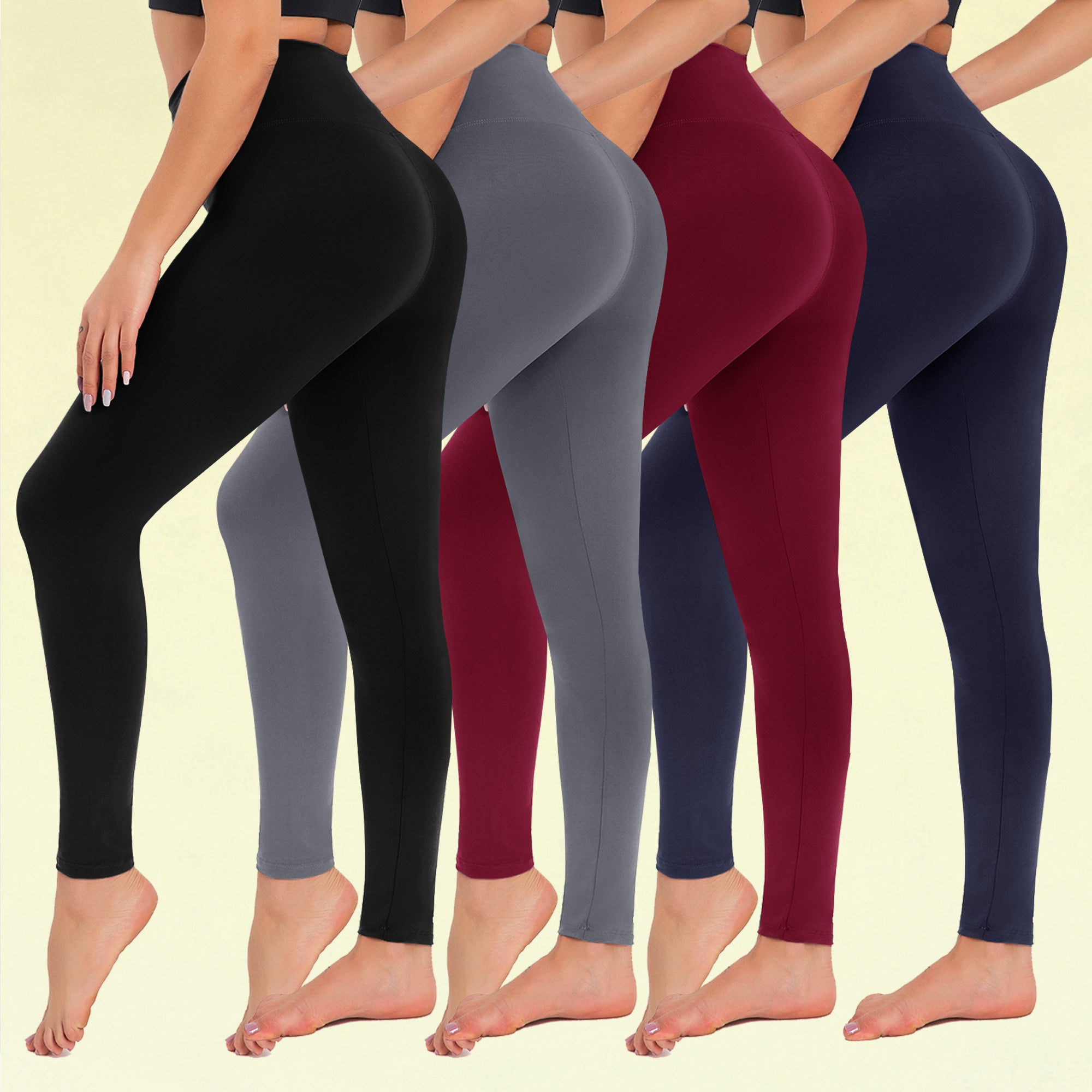 Women's 4-Pack Leggings - Ultra Soft, High Waisted, Tummy Control, Regular & Plus Size