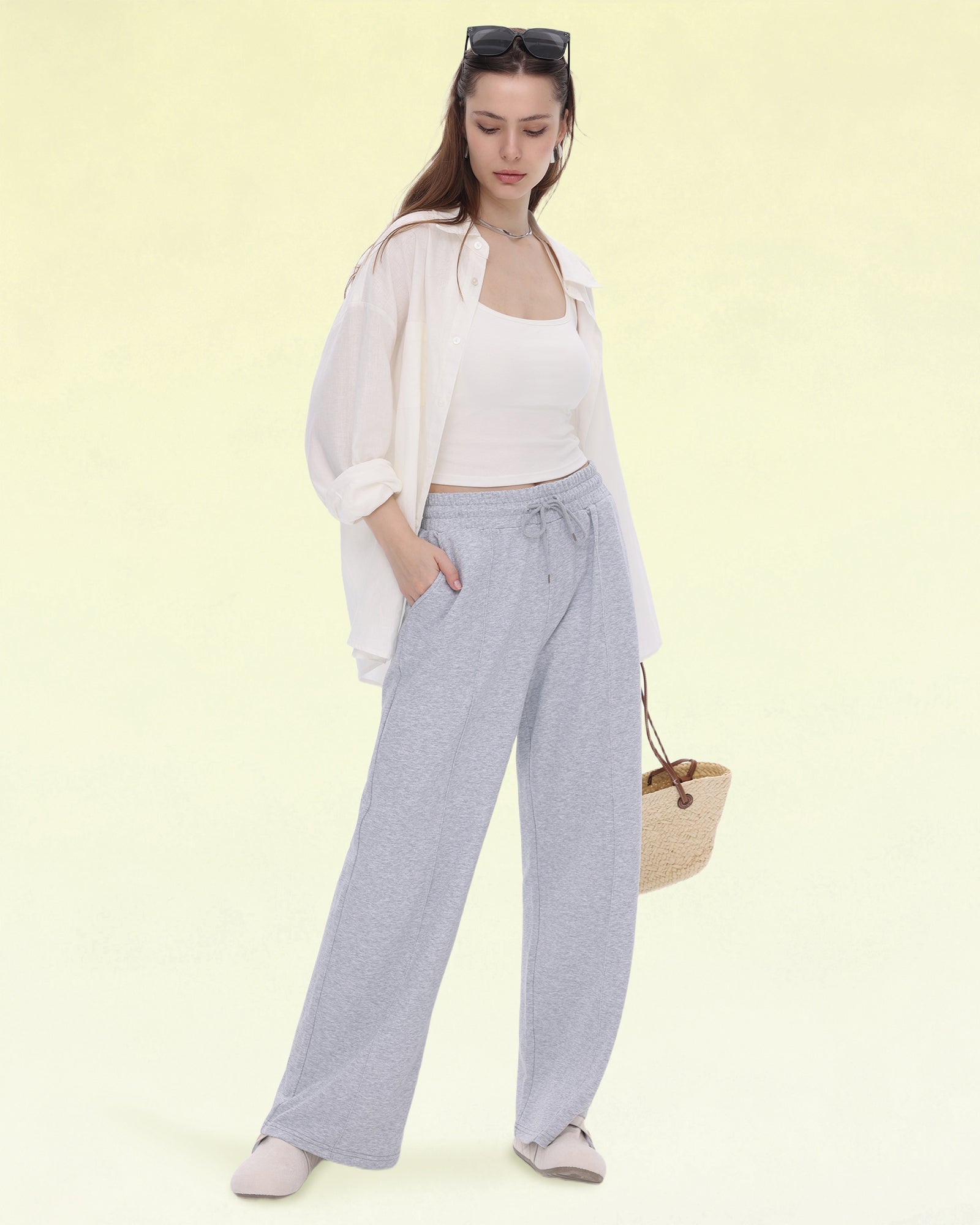 Women's Wide Leg Sweatpants - Baggy, High Waisted, Straight Leg, Loose, Chic Seams