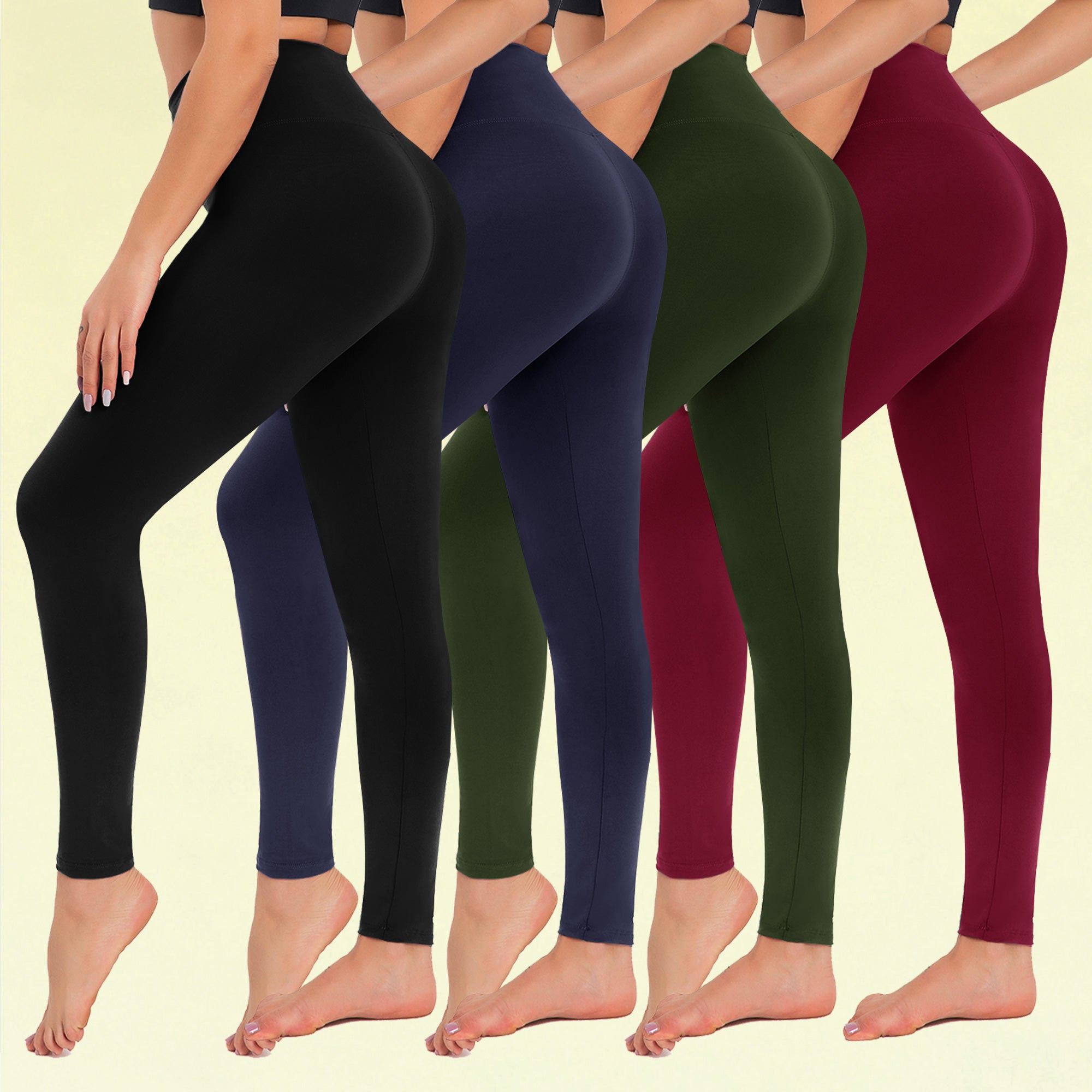 Women's 4-Pack Leggings - Ultra Soft, High Waisted, Tummy Control, Regular & Plus Size
