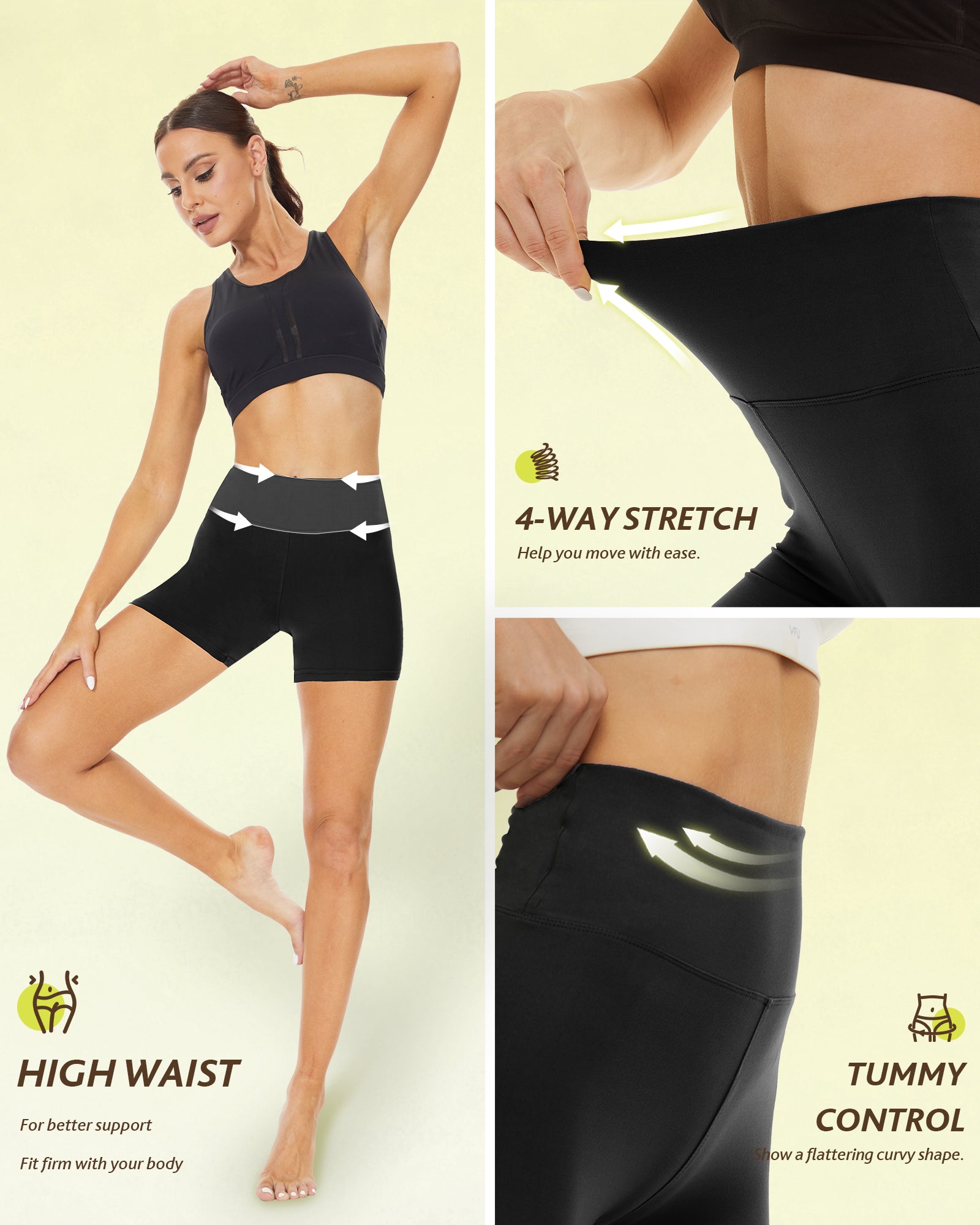 Women’s High-Waist Biker Shorts – Ultra-Soft, Tummy Control, 5” Length