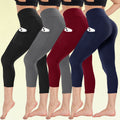 Women's 4-Pack Capri Leggings with Pockets - High Waisted and Tummy Control