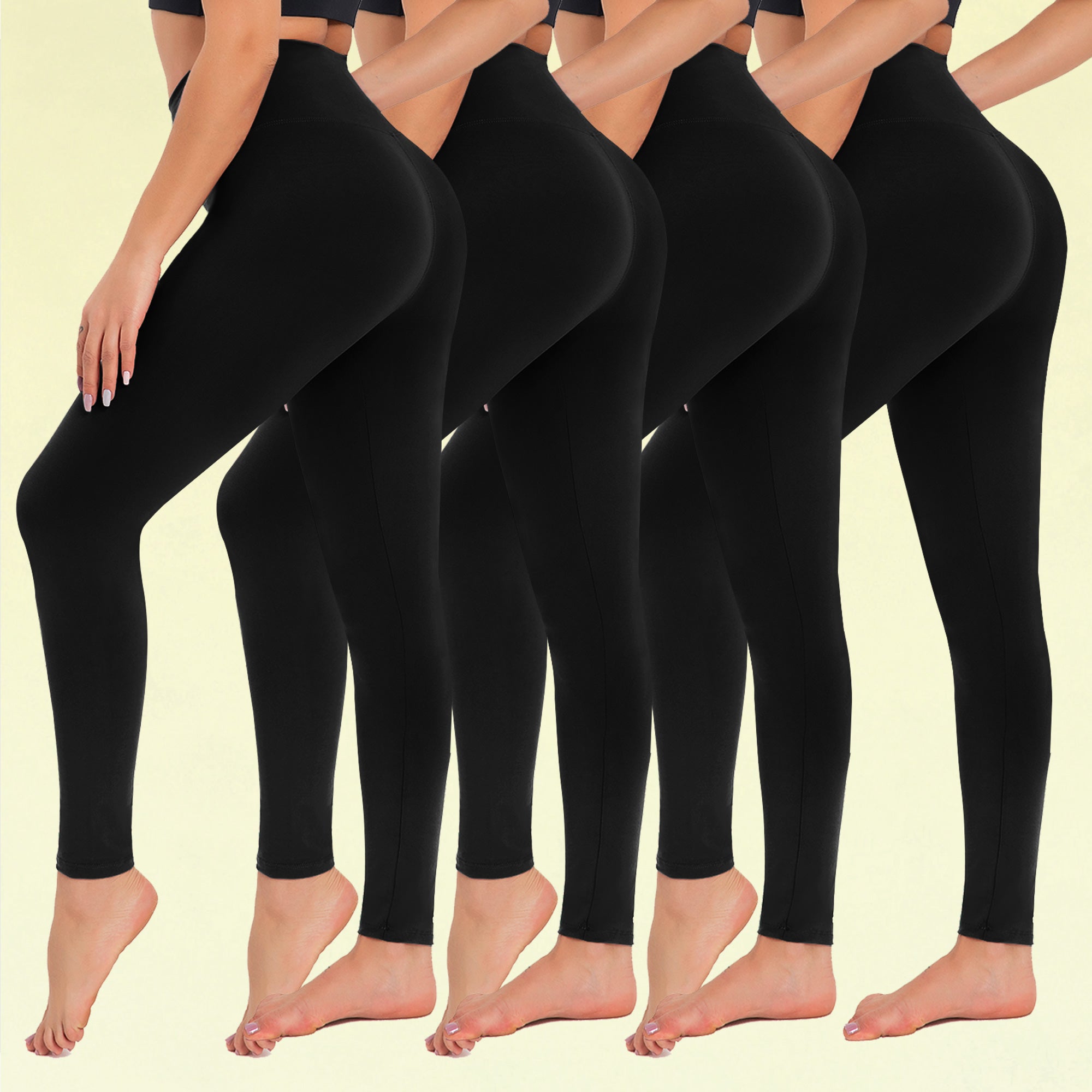 Women's 4-Pack Leggings - Ultra Soft, High Waisted, Tummy Control, Regular & Plus Size