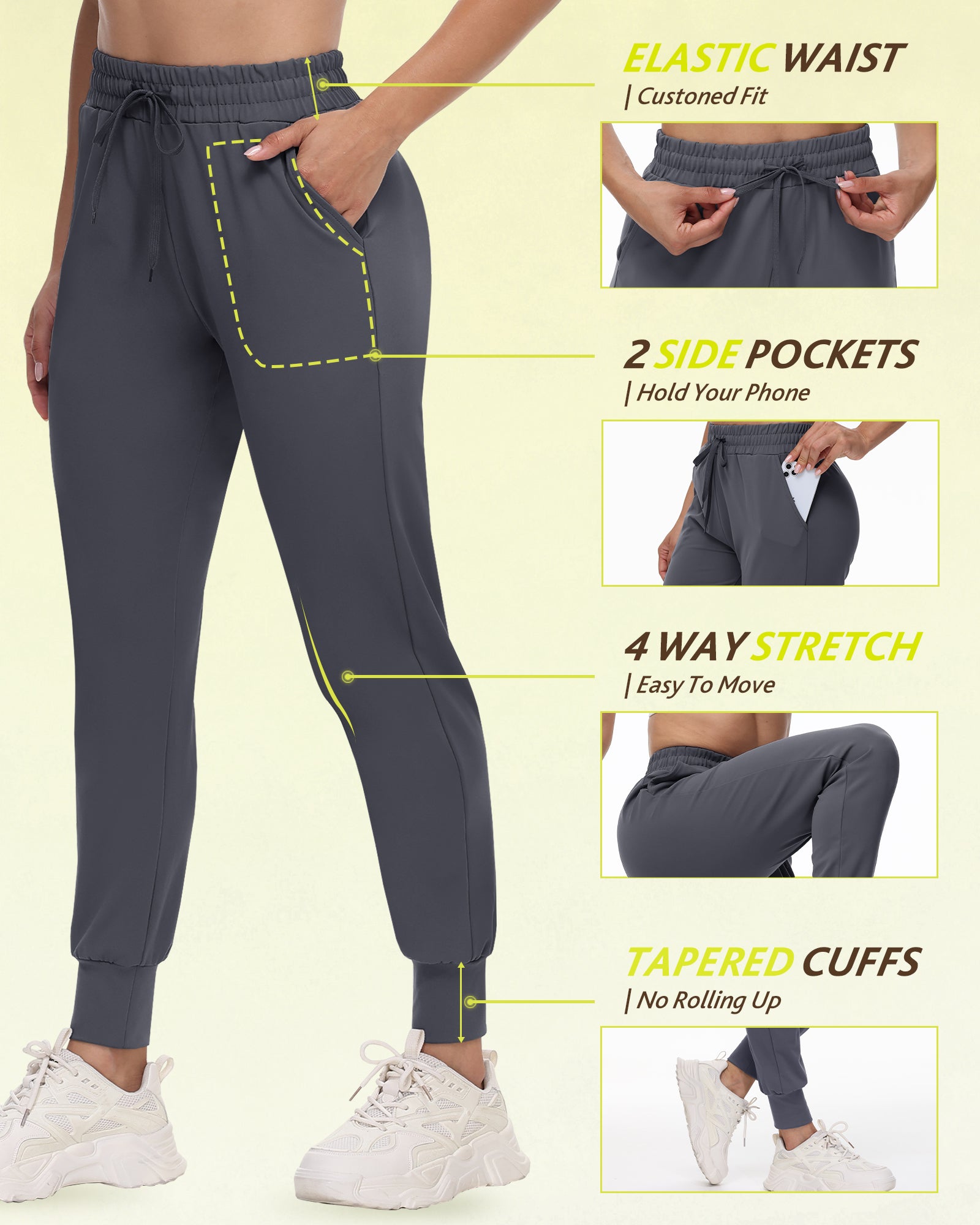 Women's 4-Pack Joggers with Pockets - Lightweight, Comfy, for Workout, Travel, Lounge
