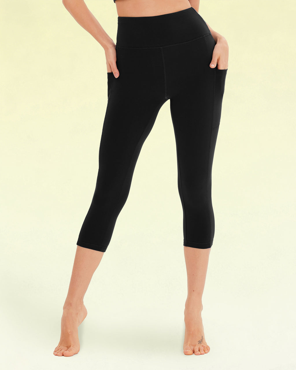 Women's 4-Pack Capri Leggings with Pockets - High Waisted and Tummy Control
